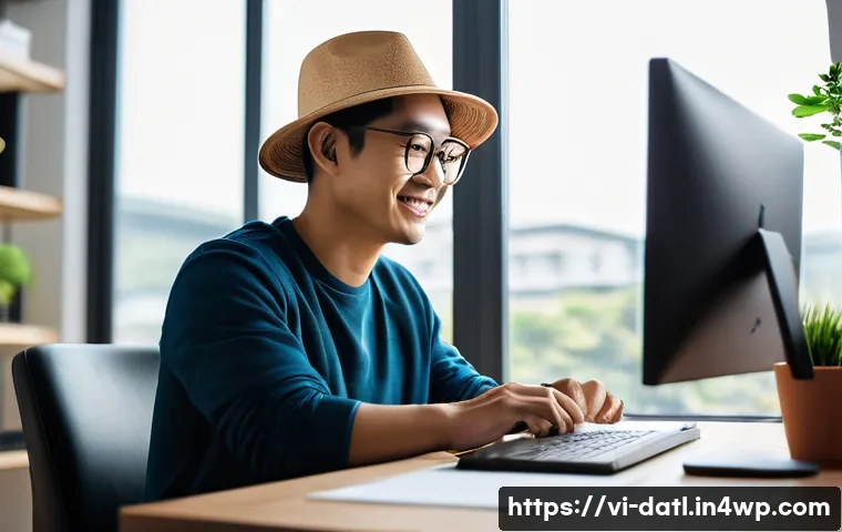 디지털 제작자 운동의 성공 사례 탐구 - A young Vietnamese digital content creator in a modern home office setting, sitting at a sleek desk ...