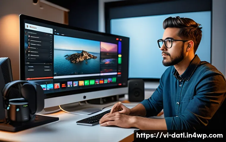 디지털 제작자 운동의 해외 사례 비교 - A professional digital content creator in a modern North American home studio, surrounded by multipl...
