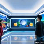 Home 23 디지털 제작자 운동의 국제적 사례 연구 - A vibrant digital art exhibition set inside a futuristic metaverse gallery, featuring diverse Vietna...