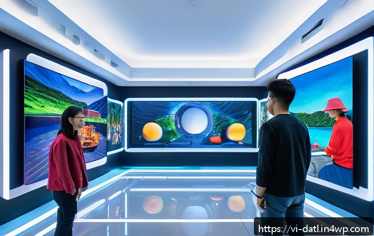 디지털 제작자 운동의 국제적 사례 연구 - A vibrant digital art exhibition set inside a futuristic metaverse gallery, featuring diverse Vietna...